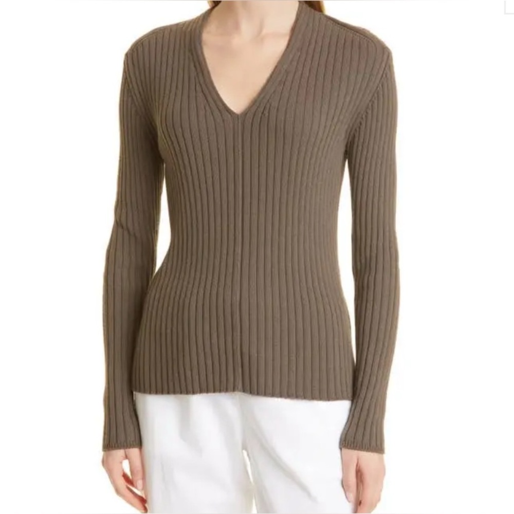 Max Mara Leisure Ribbed Avila V Neck Sweater Gray Green Size Medium